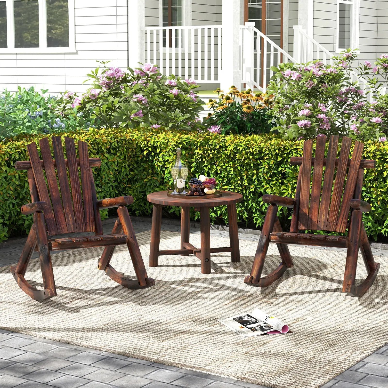 Wood Single Porch Rocker Lounge Patio Rocking Chair by DirectDeals
