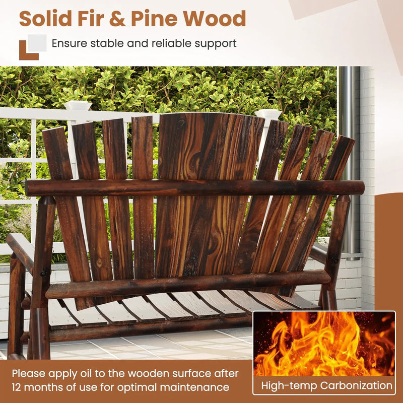 Outdoor Adirondack Rocking Chair for Adults with High Back and Slatted Seat-Brown by DirectDeals