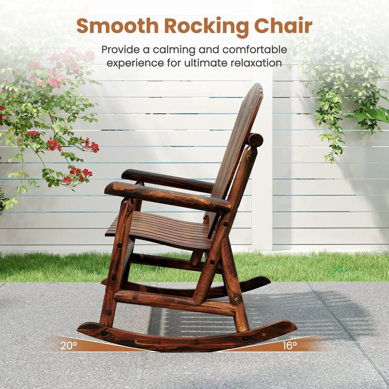 Outdoor Adirondack Rocking Chair for Adults with High Back and Slatted Seat-Brown by DirectDeals