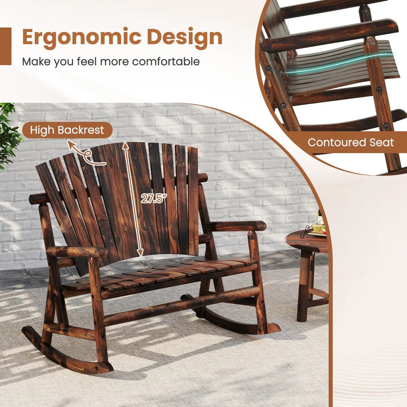 Outdoor Adirondack Rocking Chair for Adults with High Back and Slatted Seat-Brown by DirectDeals
