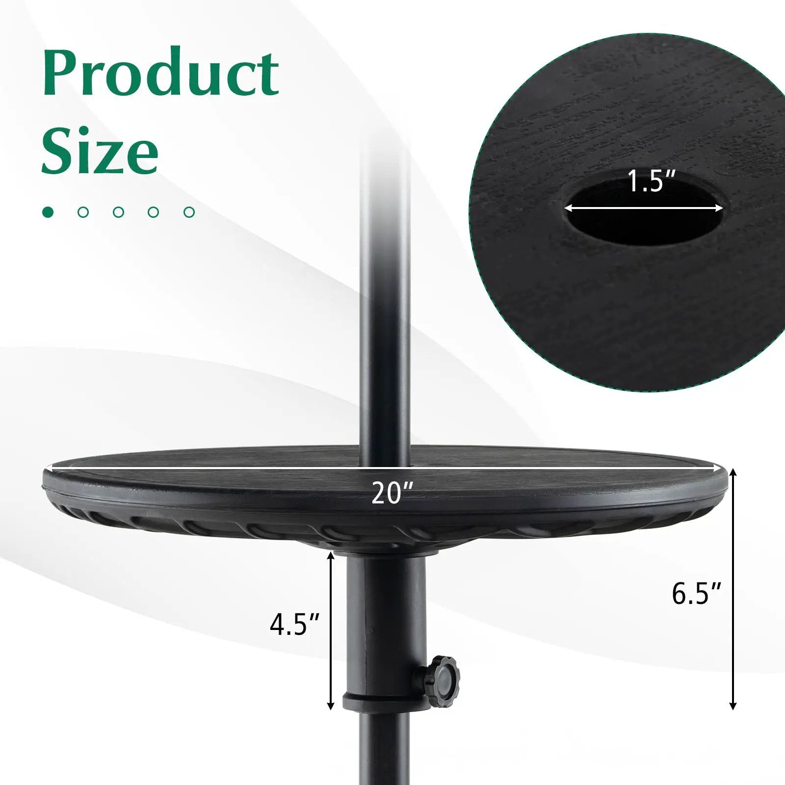 20 Inches Outdoor Adjustable Umbrella Table with 1.5 Inches Umbrella Hole by DirectDeals