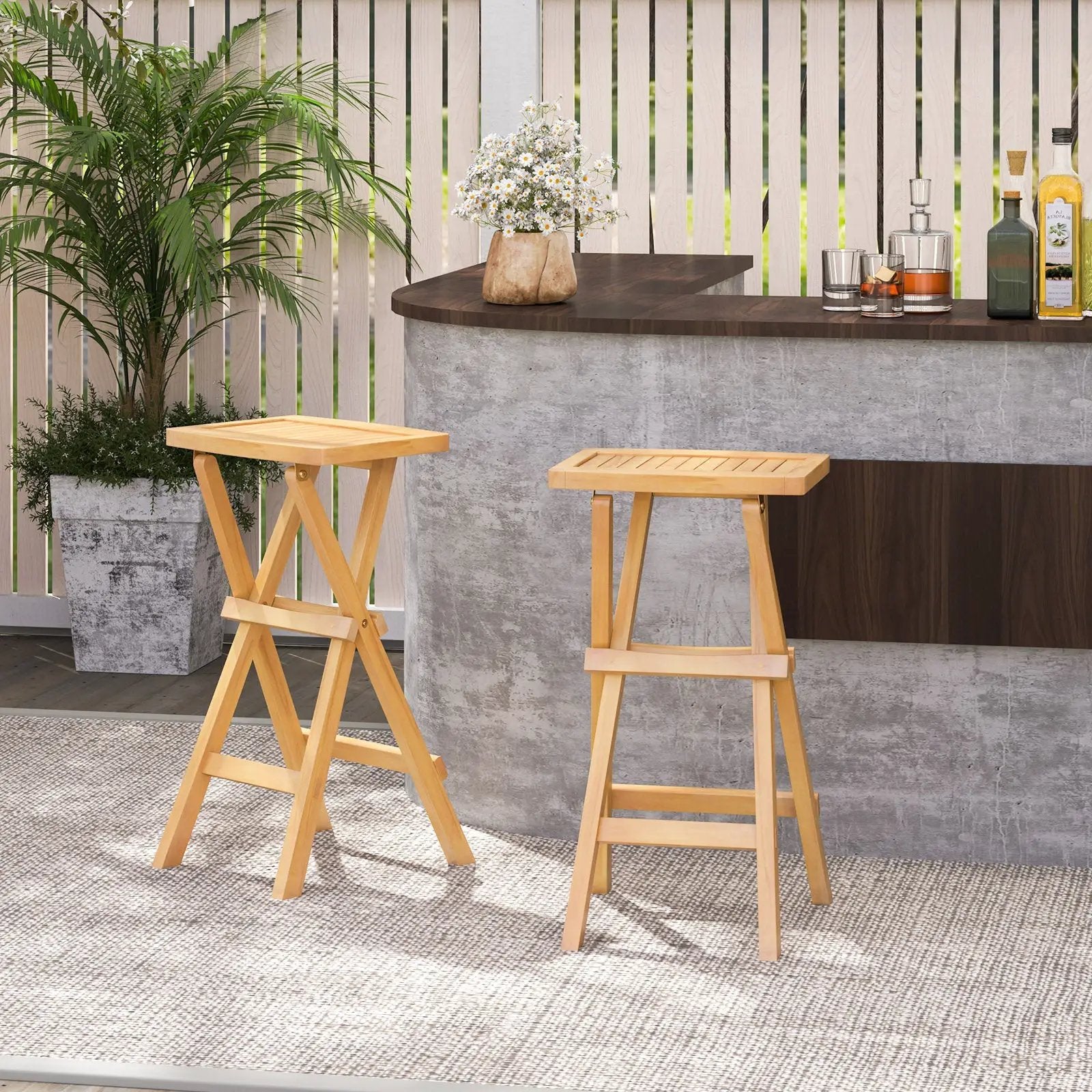 Set of 2 No Assembly Outdoor Bar Stools with Countered Seat by DirectDeals