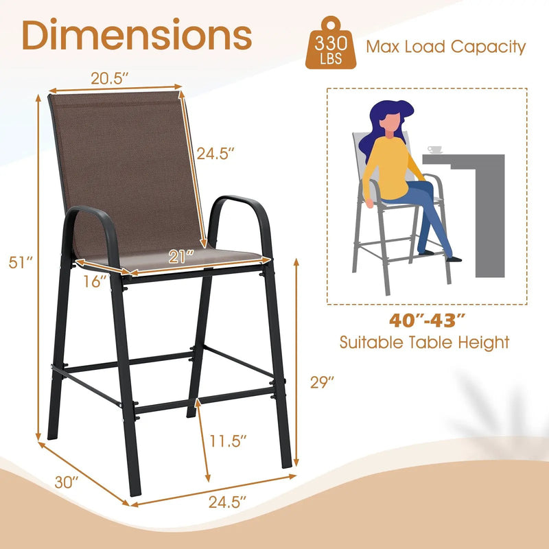 Outdoor Bar Stools Set of 2 29 Inch Fabric Bar Height Stools with Armrests by DirectDeals