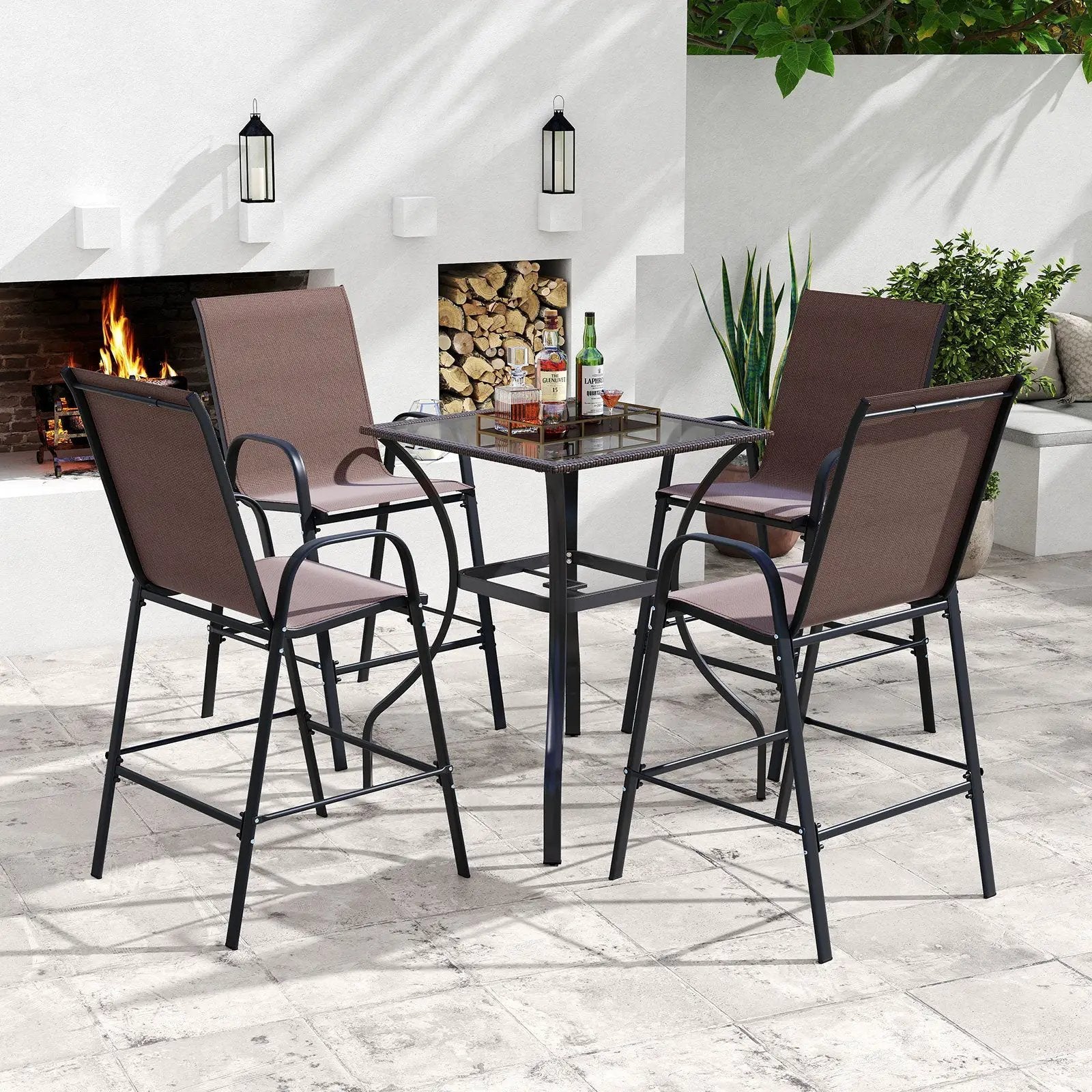 Outdoor Bar Stools Set of 2 29 Inch Fabric Bar Height Stools with Armrests by DirectDeals
