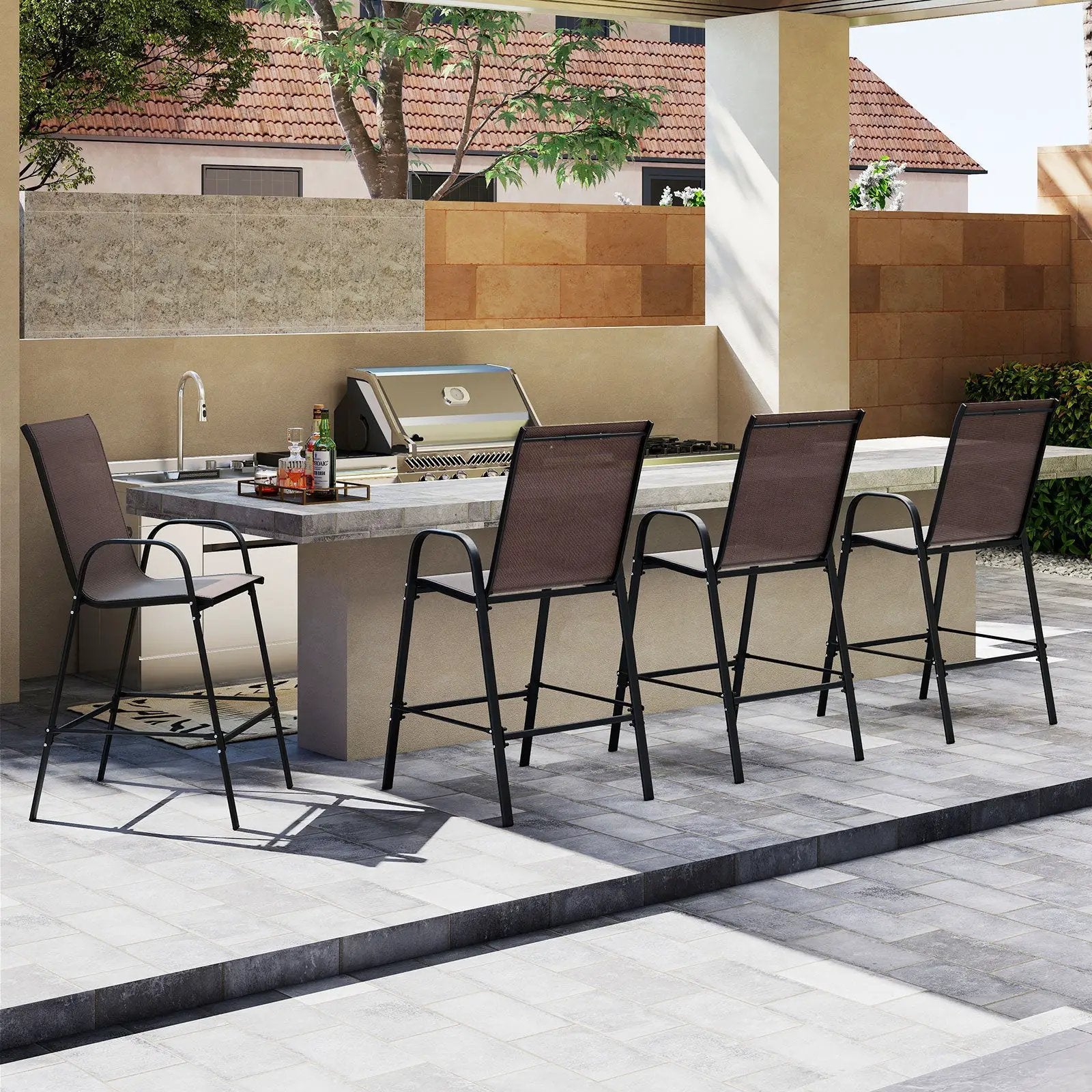Outdoor Bar Stools Set of 2 29 Inch Fabric Bar Height Stools with Armrests by DirectDeals