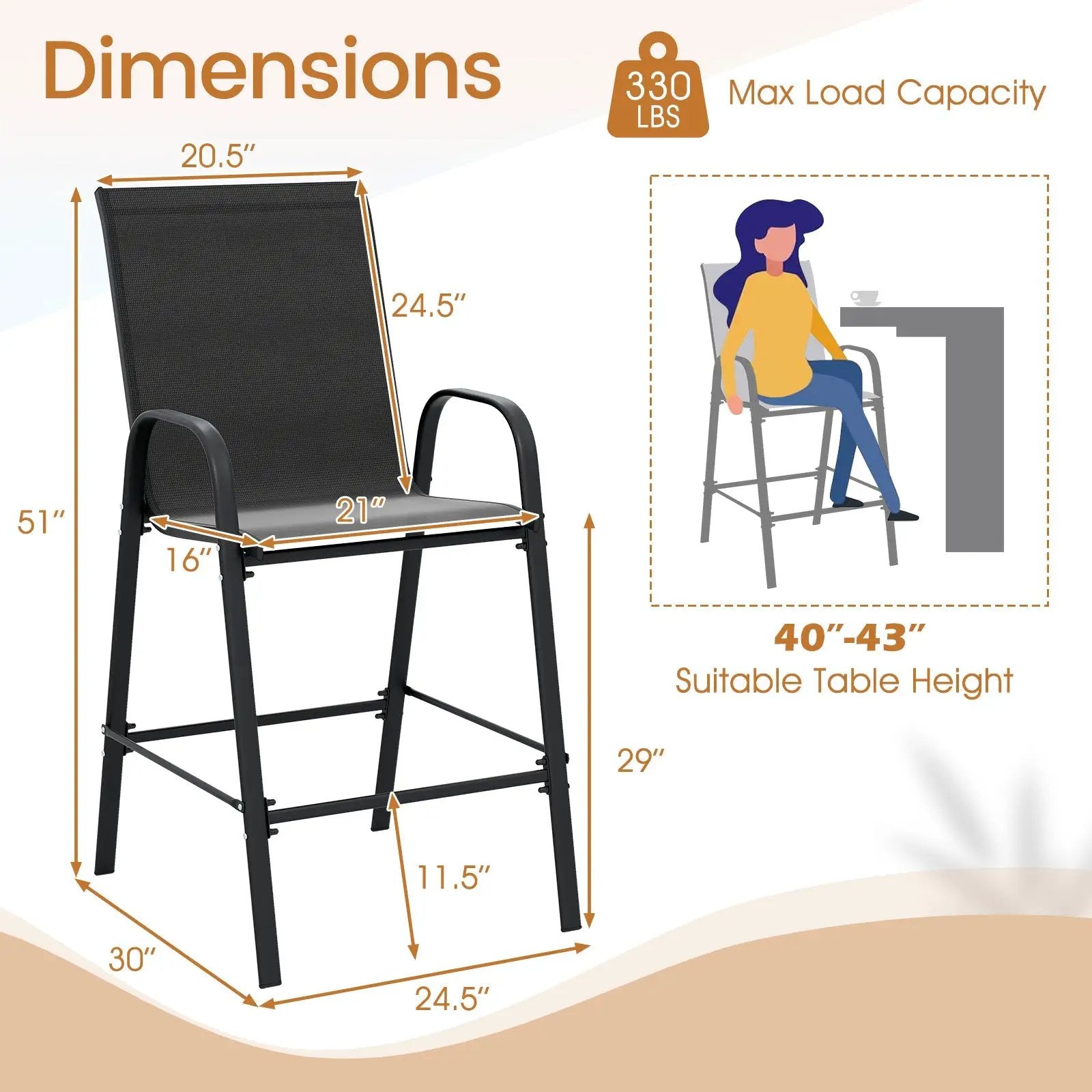 Outdoor Bar Stools Set of 2 29 Inch Fabric Bar Height Stools with Armrests by DirectDeals