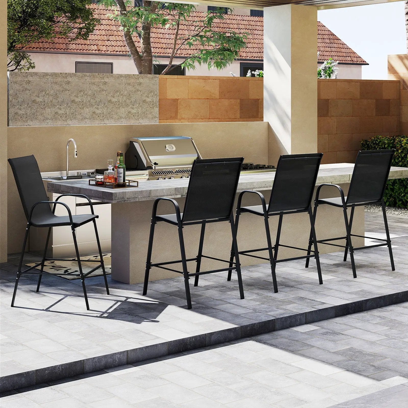 Outdoor Bar Stools Set of 2 29 Inch Fabric Bar Height Stools with Armrests by DirectDeals