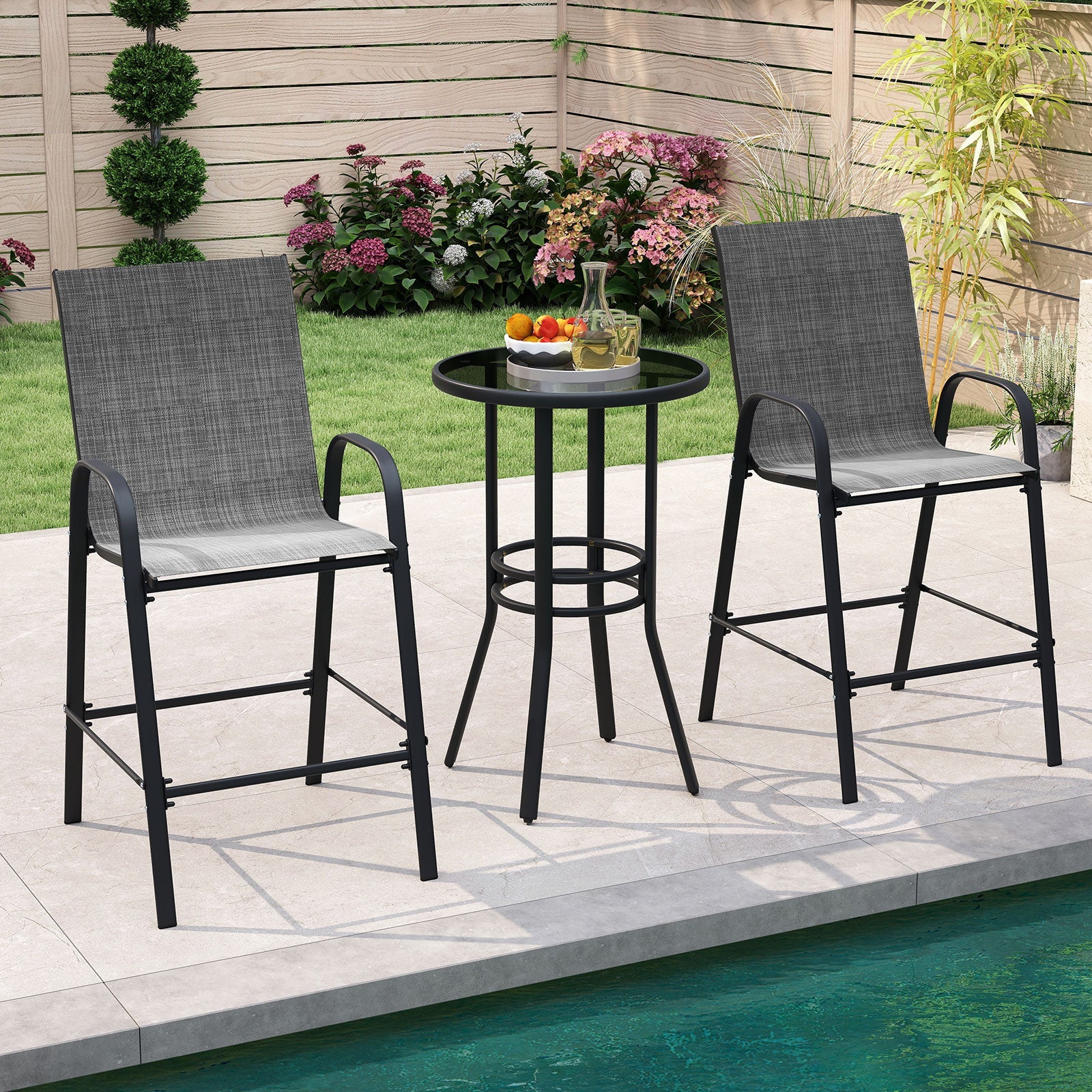 Outdoor Bar Stools Set of 2 29 Inch Fabric Bar Height Stools with Armrests by DirectDeals