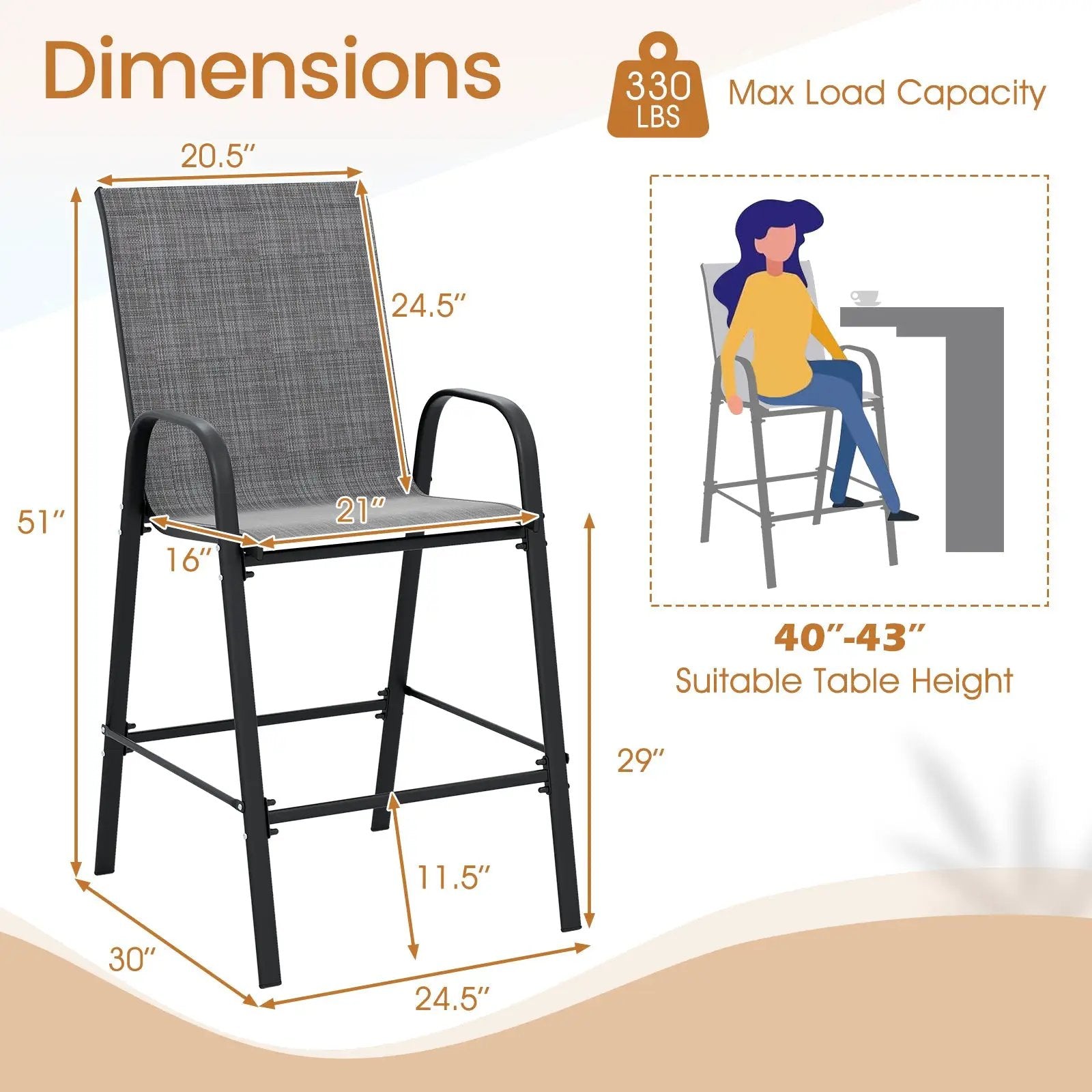 Outdoor Bar Stools Set of 2 29 Inch Fabric Bar Height Stools with Armrests by DirectDeals