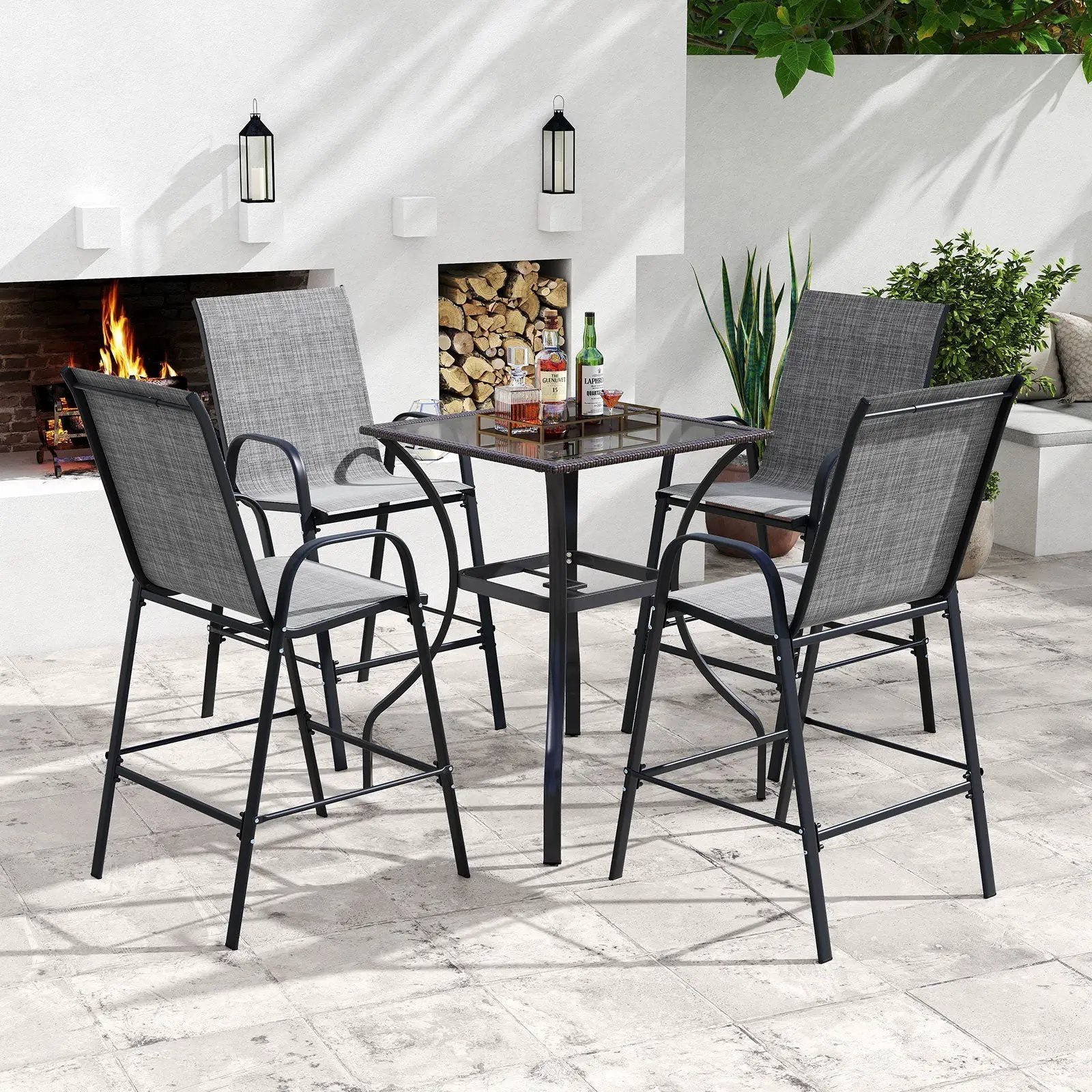 Outdoor Bar Stools Set of 2 29 Inch Fabric Bar Height Stools with Armrests by DirectDeals