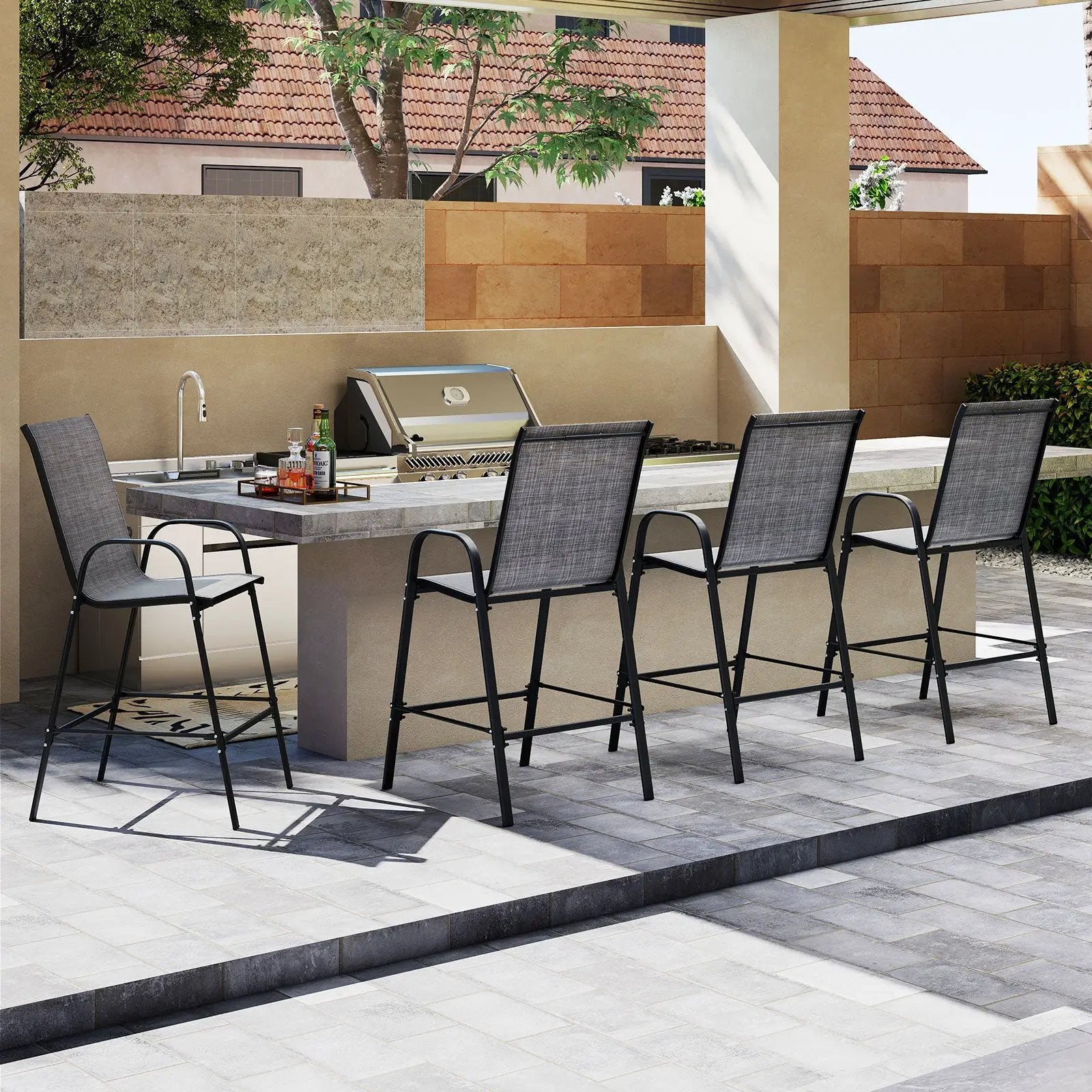 Outdoor Bar Stools Set of 2 29 Inch Fabric Bar Height Stools with Armrests by DirectDeals