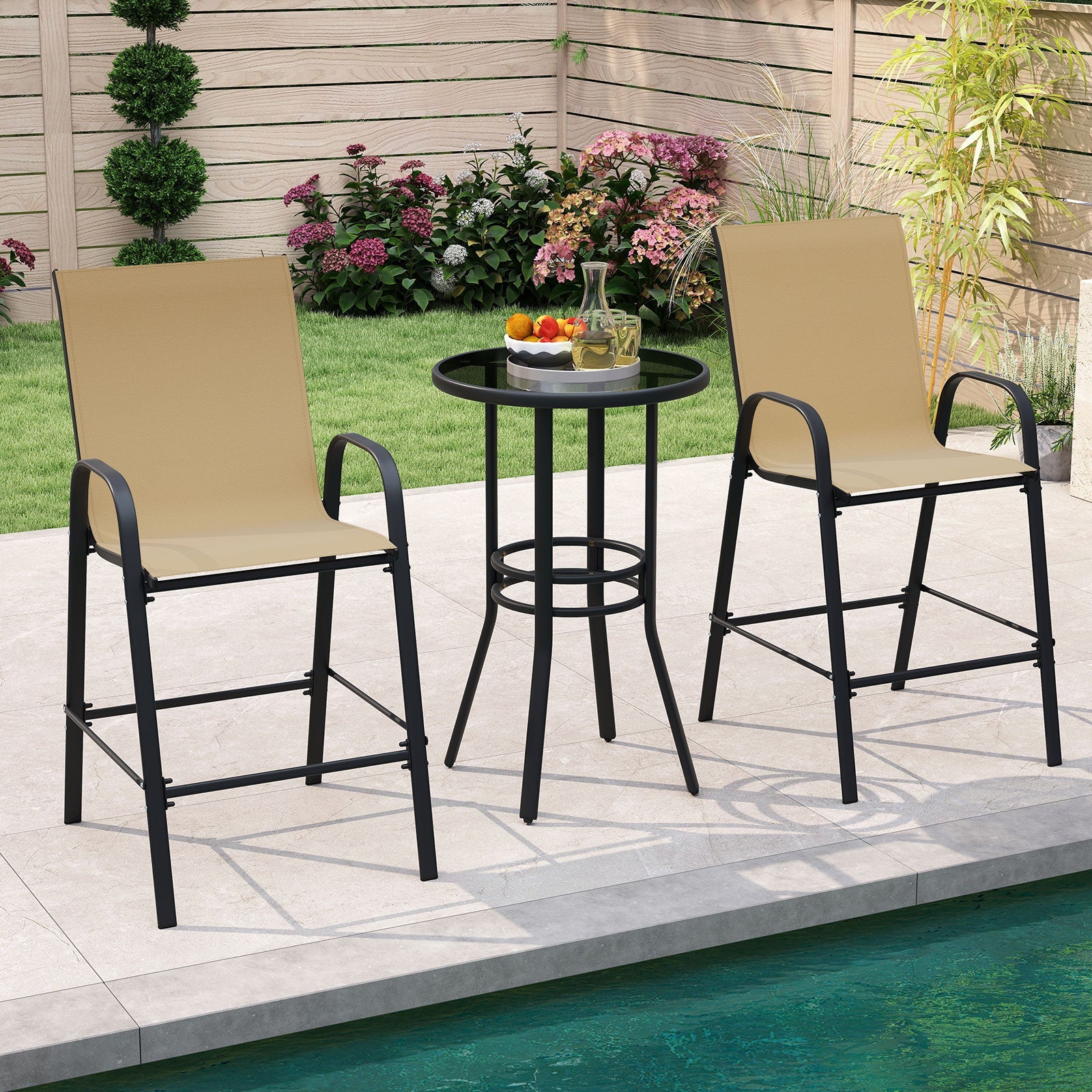 Outdoor Bar Stools Set of 2 29 Inch Fabric Bar Height Stools with Armrests by DirectDeals