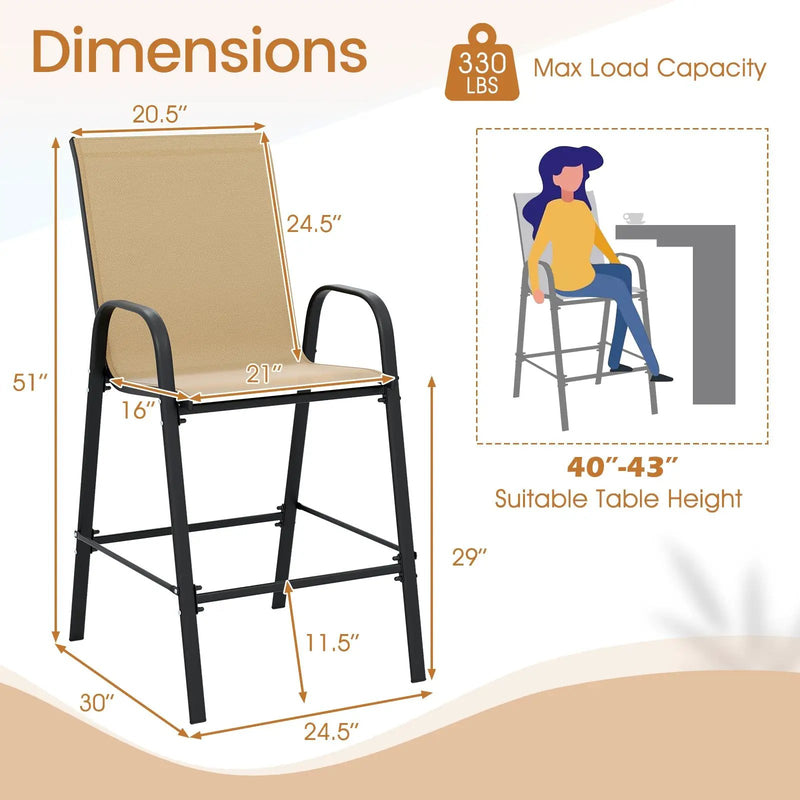 Outdoor Bar Stools Set of 2 29 Inch Fabric Bar Height Stools with Armrests by DirectDeals