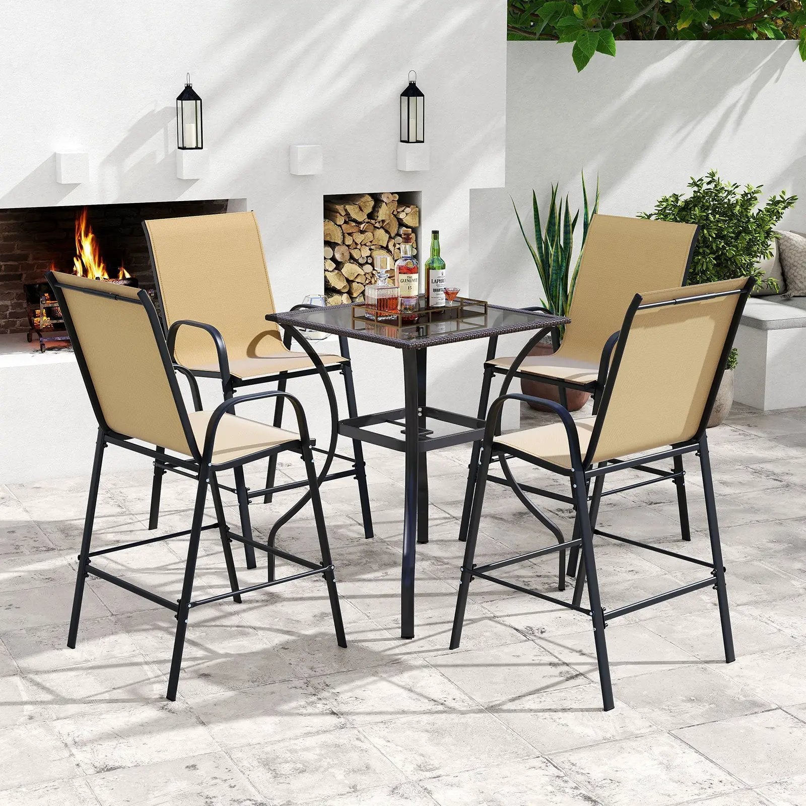 Outdoor Bar Stools Set of 2 29 Inch Fabric Bar Height Stools with Armrests by DirectDeals