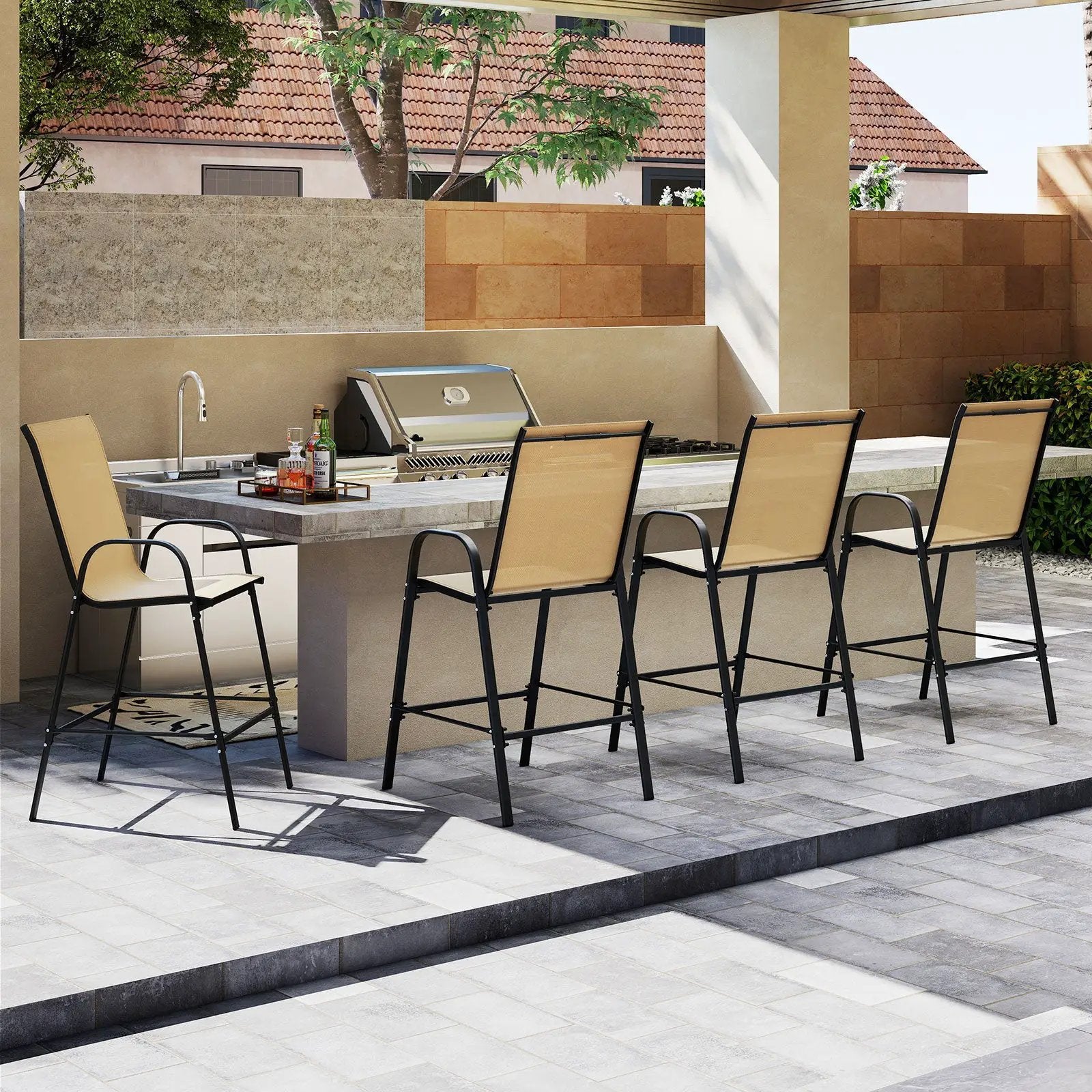 Outdoor Bar Stools Set of 2 29 Inch Fabric Bar Height Stools with Armrests by DirectDeals