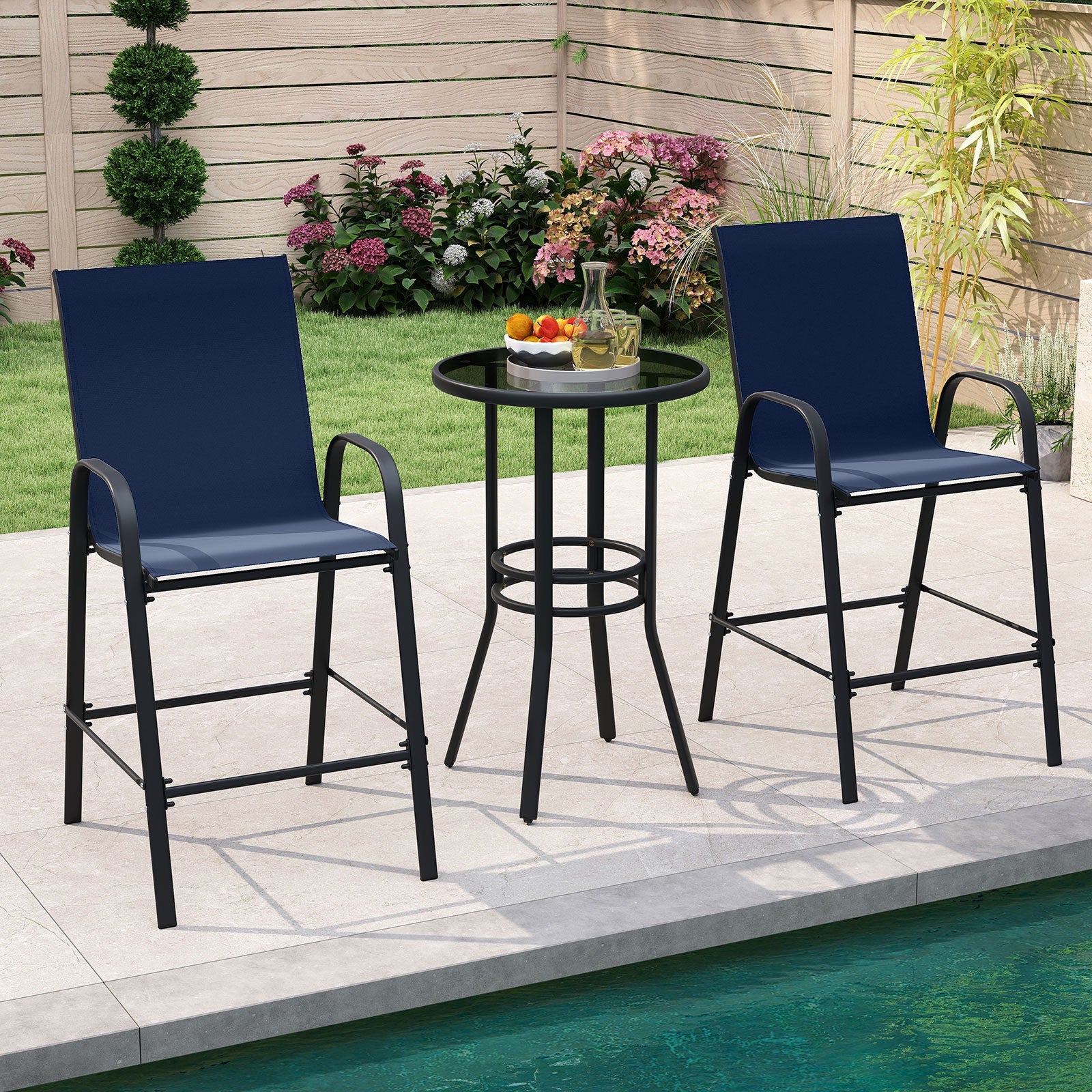 Outdoor Bar Stools Set of 2 29 Inch Fabric Bar Height Stools with Armrests by DirectDeals