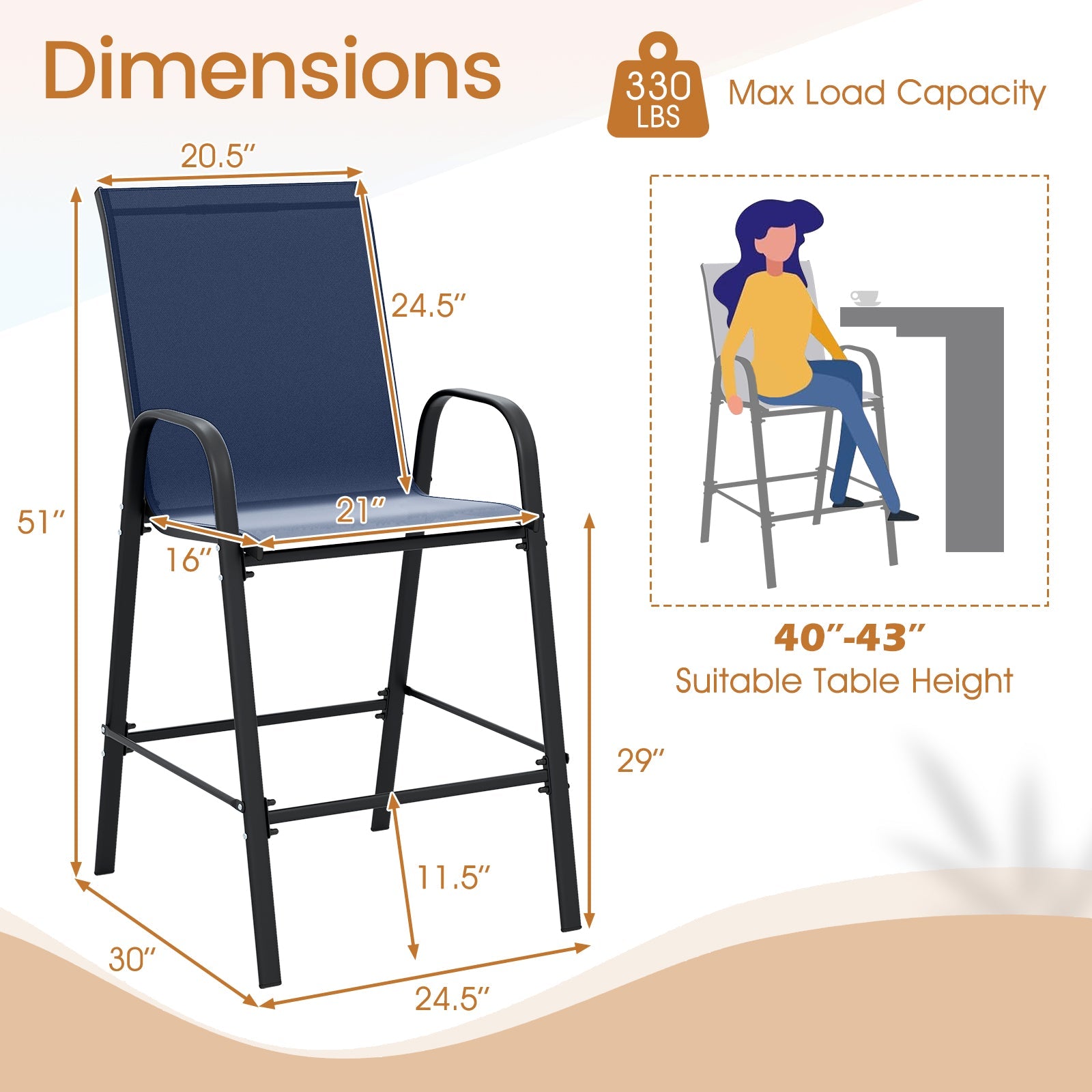 Outdoor Bar Stools Set of 2 29 Inch Fabric Bar Height Stools with Armrests by DirectDeals