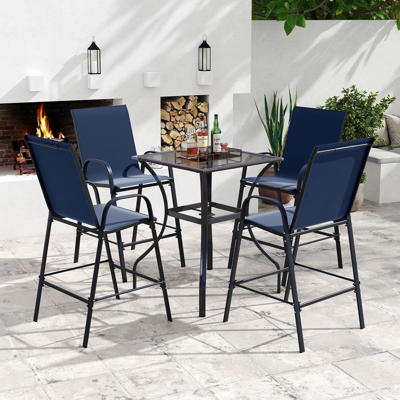 Outdoor Bar Stools Set of 2 29 Inch Fabric Bar Height Stools with Armrests by DirectDeals