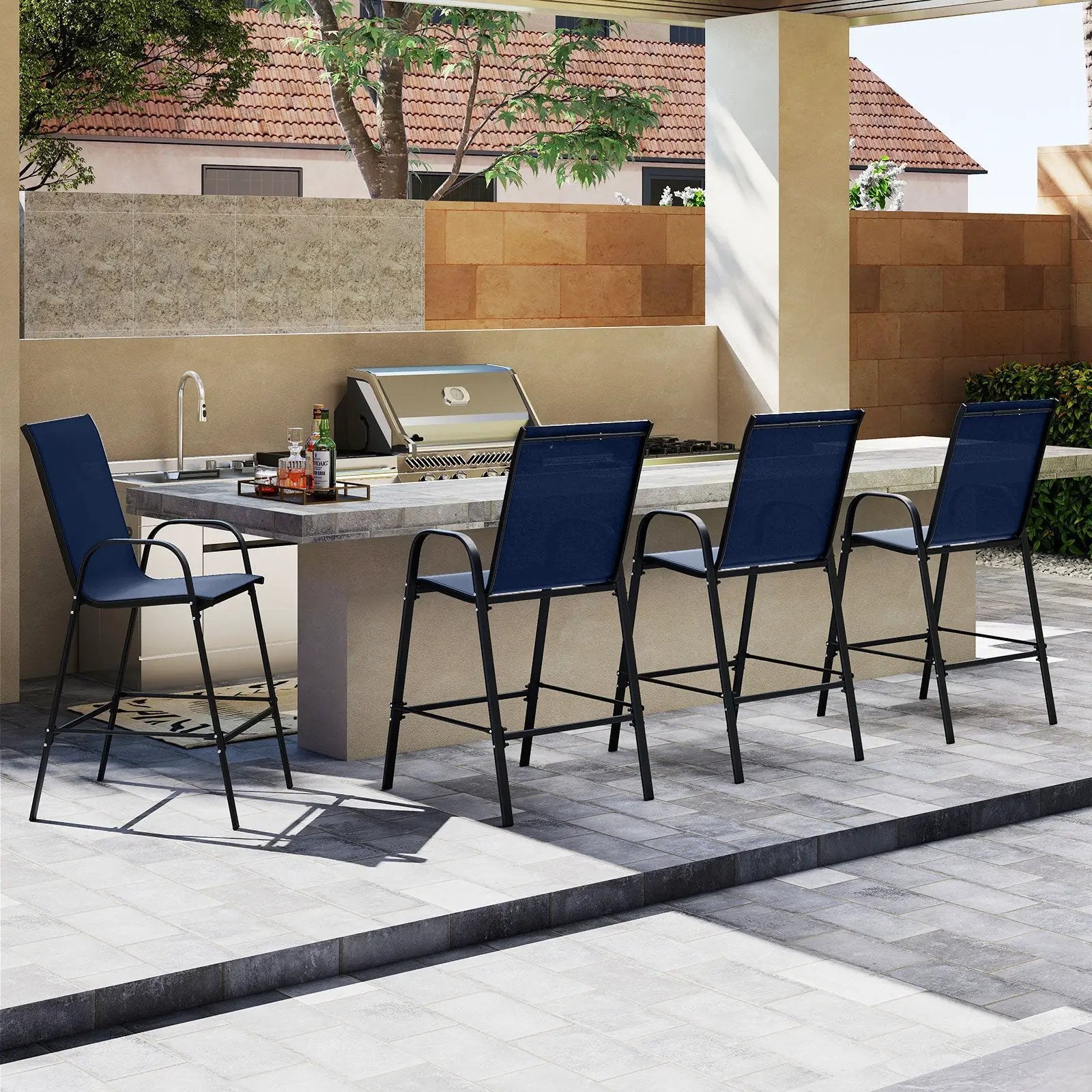 Outdoor Bar Stools Set of 2 29 Inch Fabric Bar Height Stools with Armrests by DirectDeals