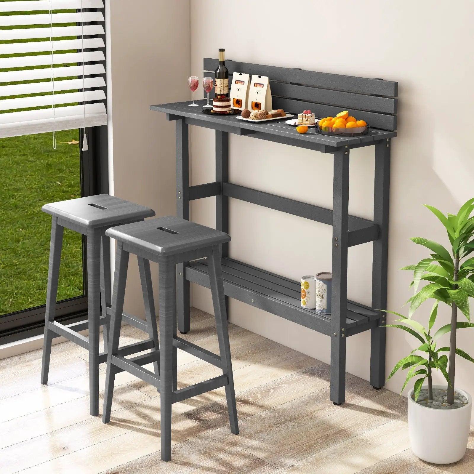 48 Inch Patio Pub Height Table with Storage Shelf and Adjustable Foot Pads by DirectDeals