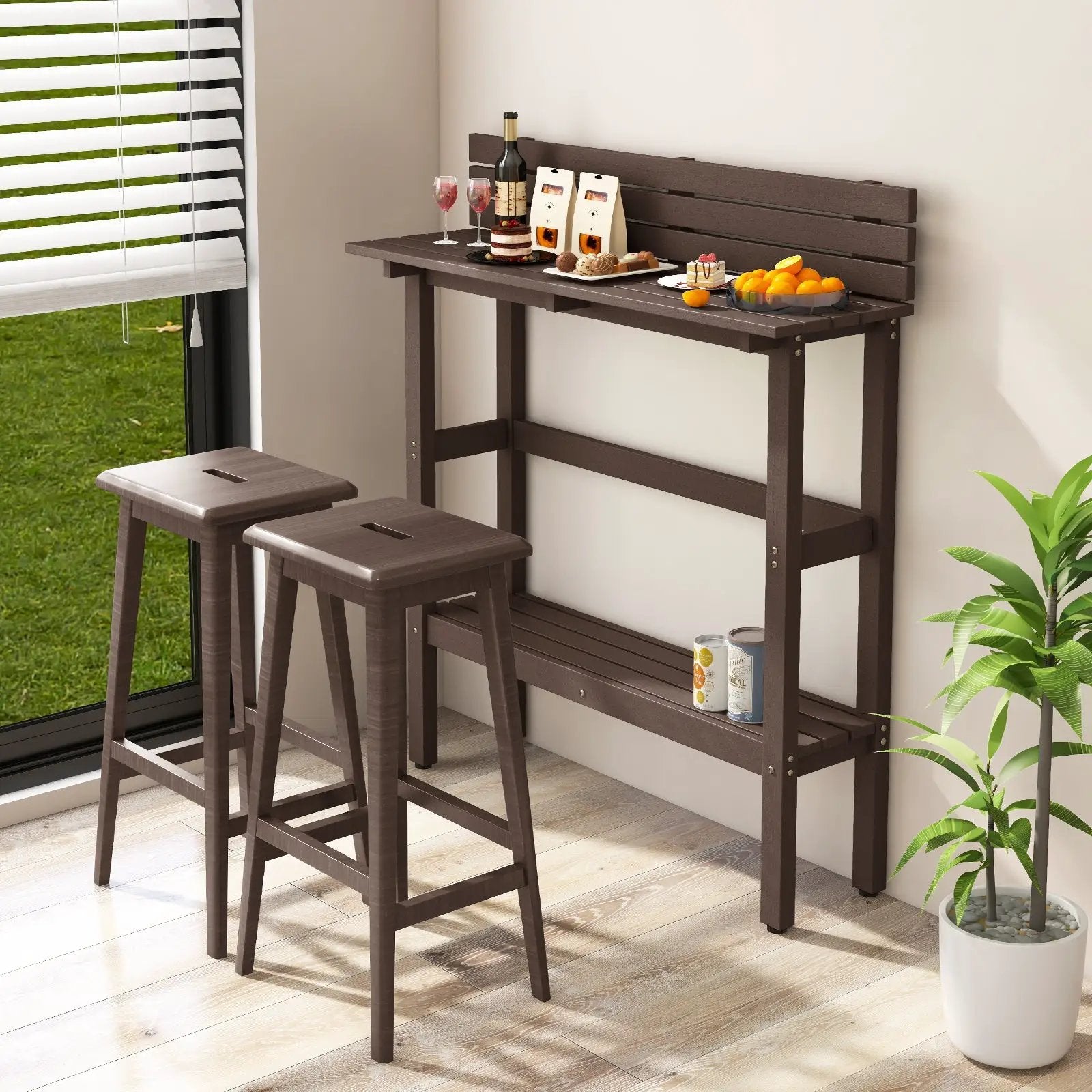 48 Inch Patio Pub Height Table with Storage Shelf and Adjustable Foot Pads by DirectDeals