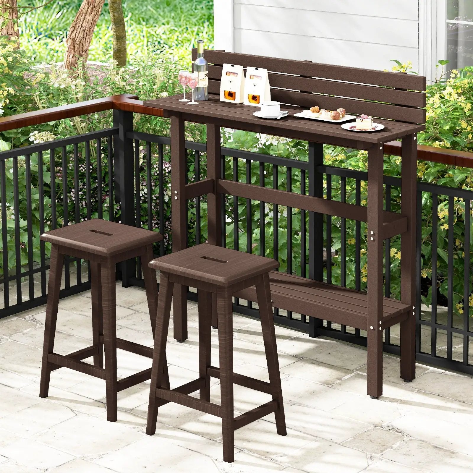 48 Inch Patio Pub Height Table with Storage Shelf and Adjustable Foot Pads by DirectDeals
