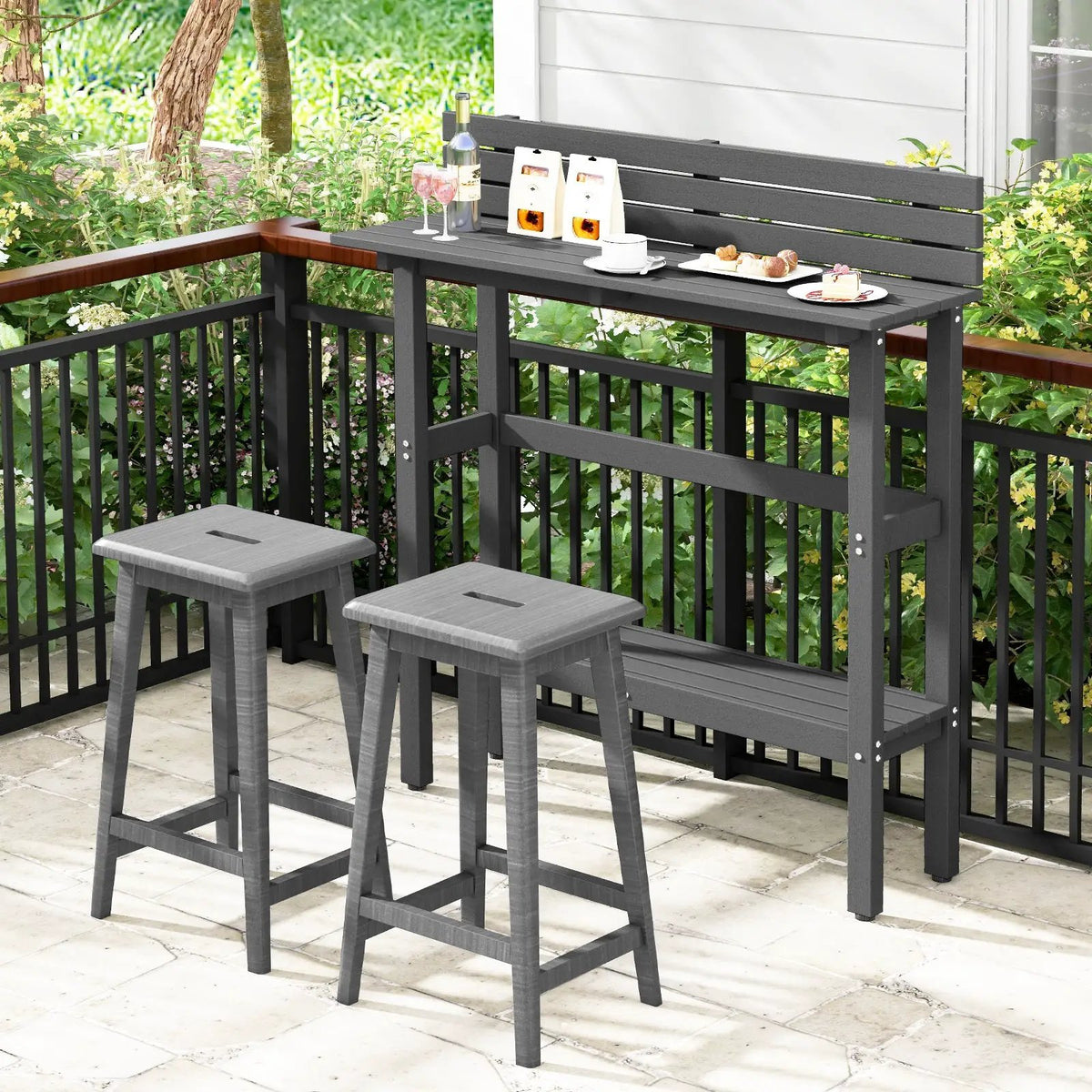 48 Inch Patio Pub Height Table with Storage Shelf and Adjustable Foot Pads, photo 3 of 16