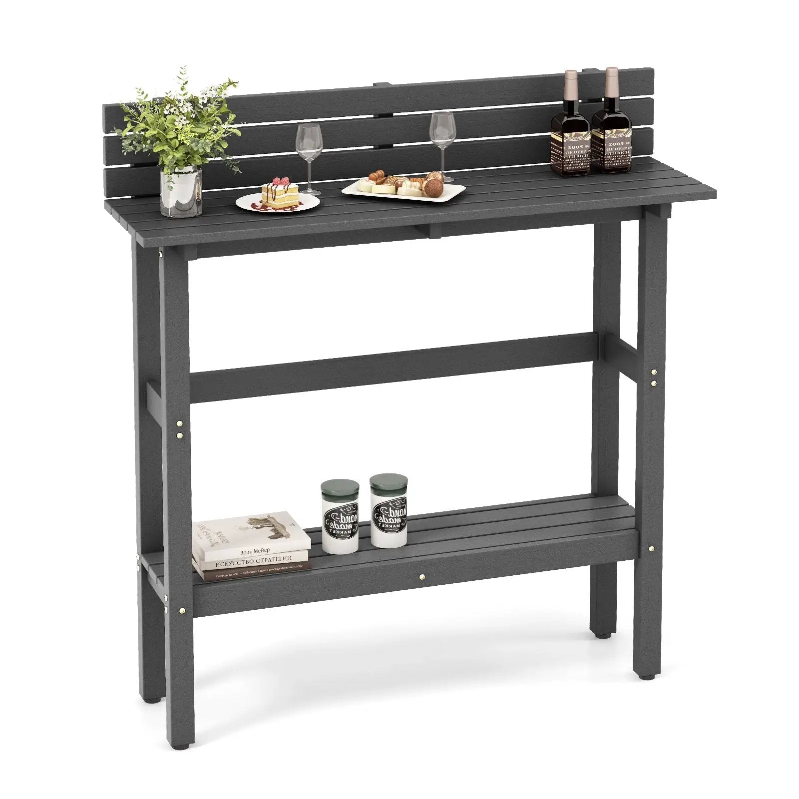 48 Inch Patio Pub Height Table with Storage Shelf and Adjustable Foot Pads by DirectDeals