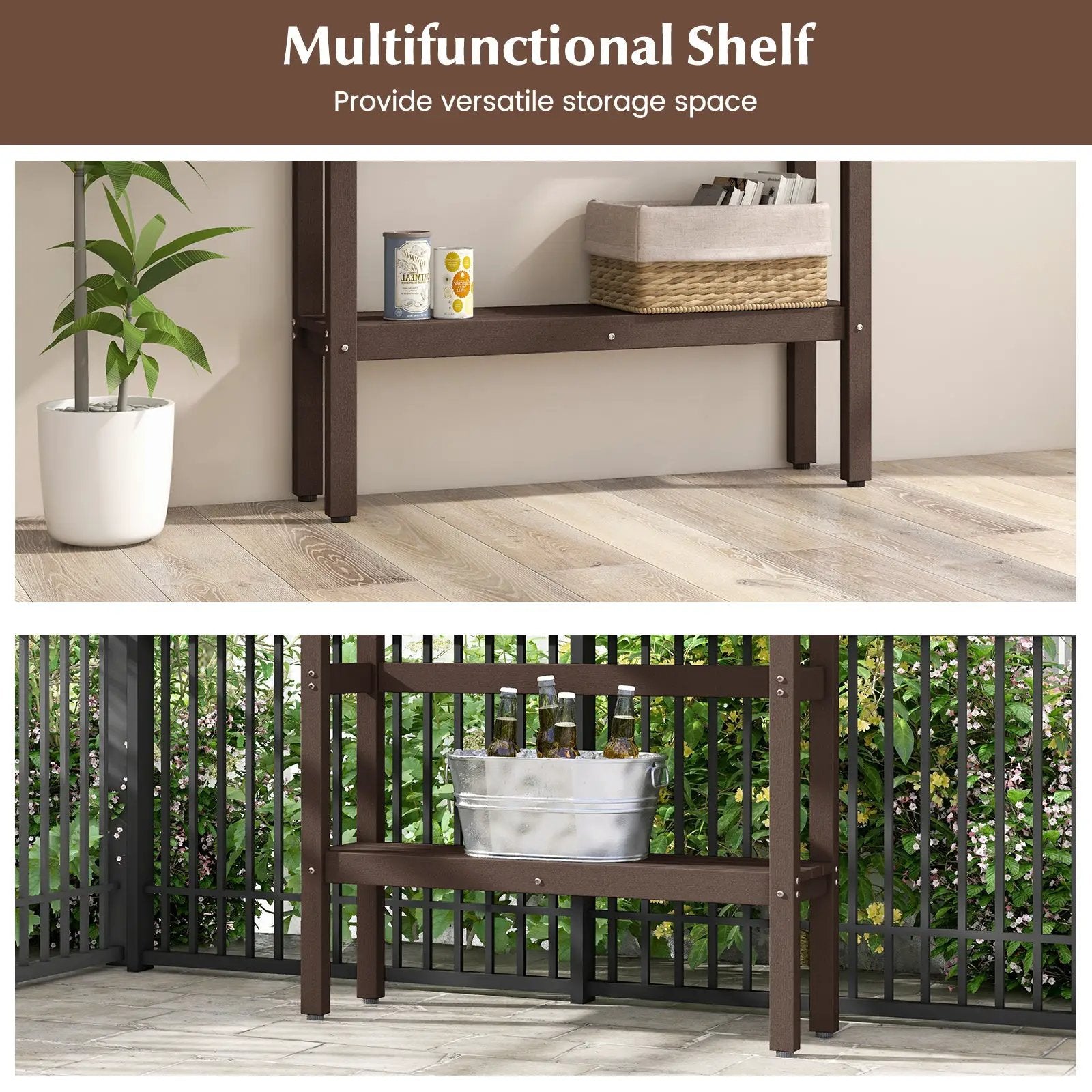 48 Inch Patio Pub Height Table with Storage Shelf and Adjustable Foot Pads by DirectDeals