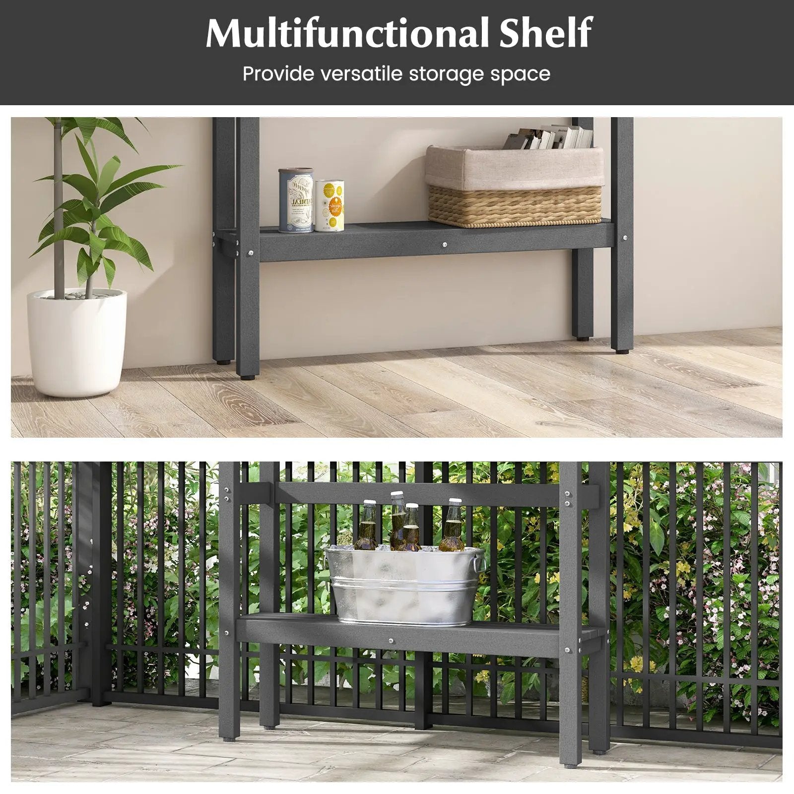 48 Inch Patio Pub Height Table with Storage Shelf and Adjustable Foot Pads by DirectDeals