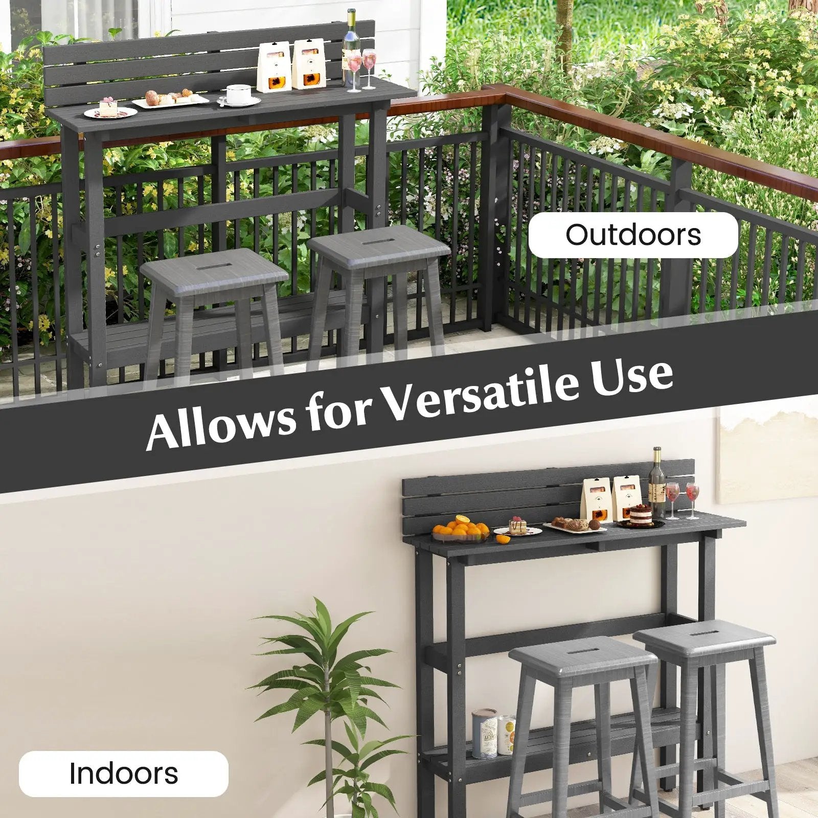 48 Inch Patio Pub Height Table with Storage Shelf and Adjustable Foot Pads by DirectDeals