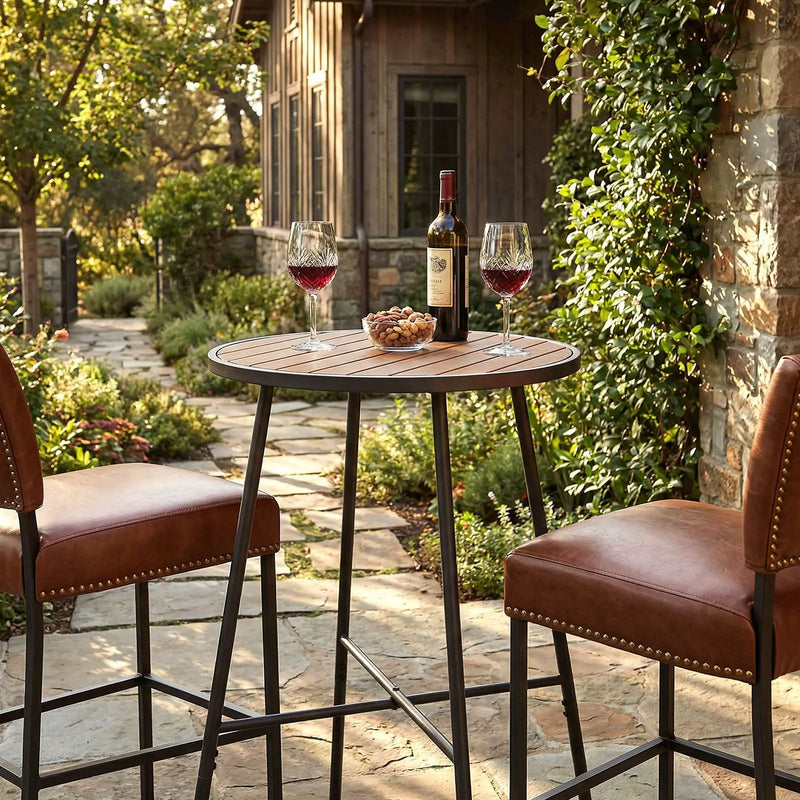 Outdoor Bar Table 41 inch Bar Height Patio Round Table with Acacia Wood Top and Metal Frame by DirectDeals