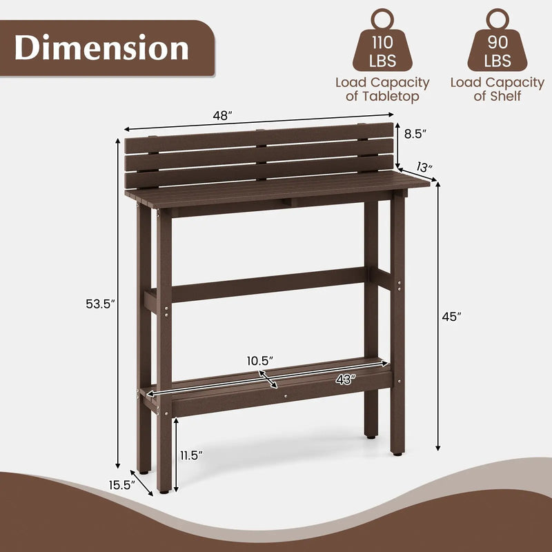 48 Inch Patio Pub Height Table with Storage Shelf and Adjustable Foot Pads by DirectDeals