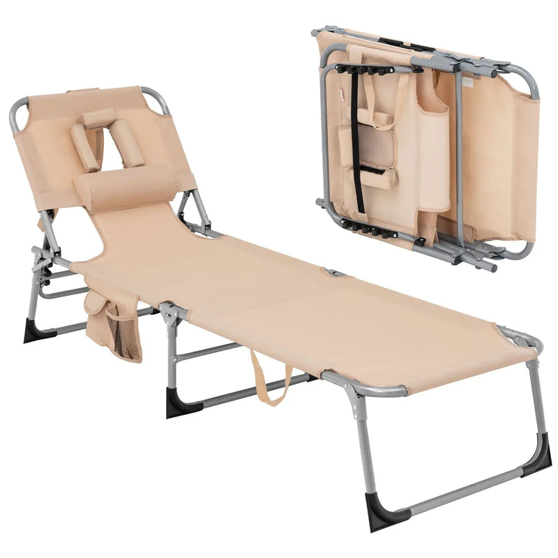 Folding Beach Lounge Chair with Pillow for Outdoor-Beige by DirectDeals