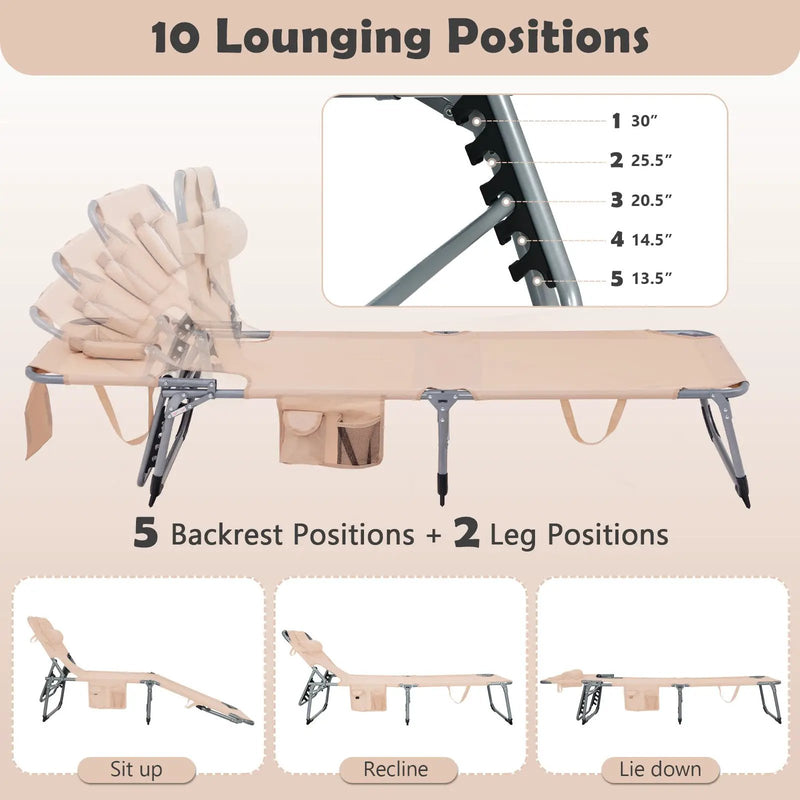 Folding Beach Lounge Chair with Pillow for Outdoor-Beige by DirectDeals