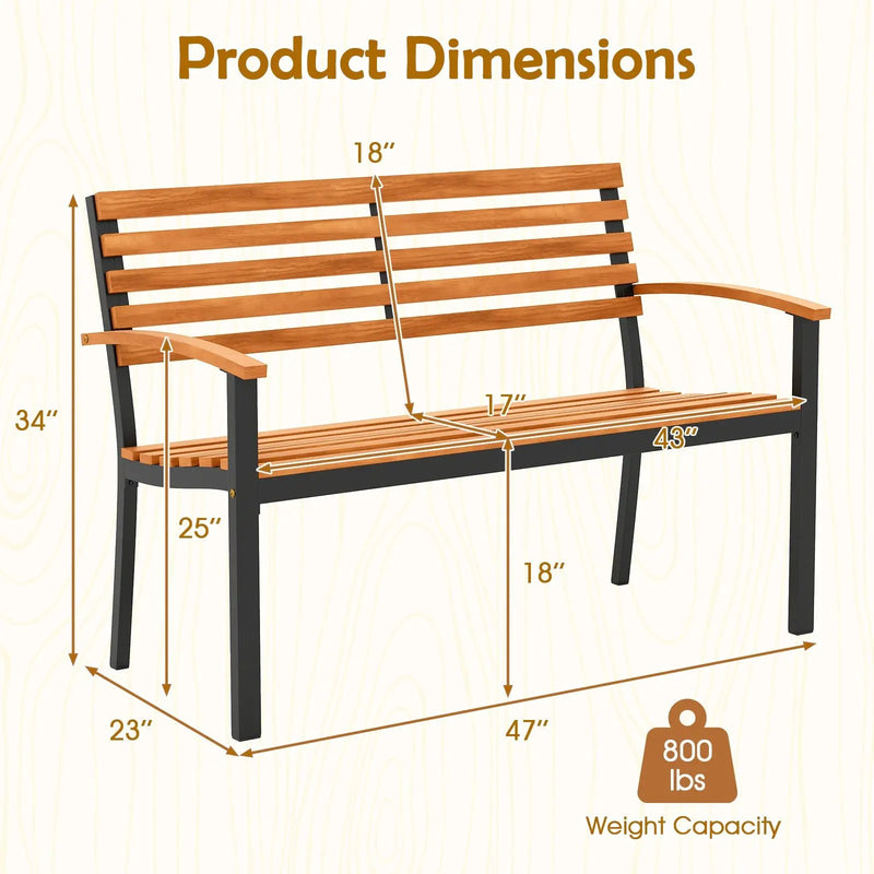Outdoor Bench Acacia Wood Patio Loveseat with Backrest Armrests by DirectDeals