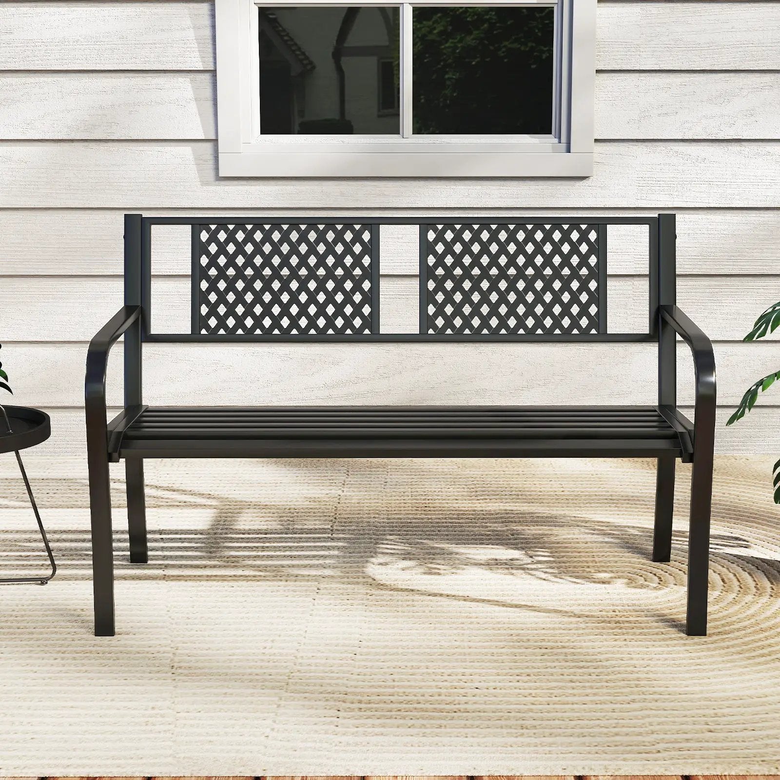 Outdoor Bench Metal Loveseat Patio Bench for 2-3-Person-Black by DirectDeals