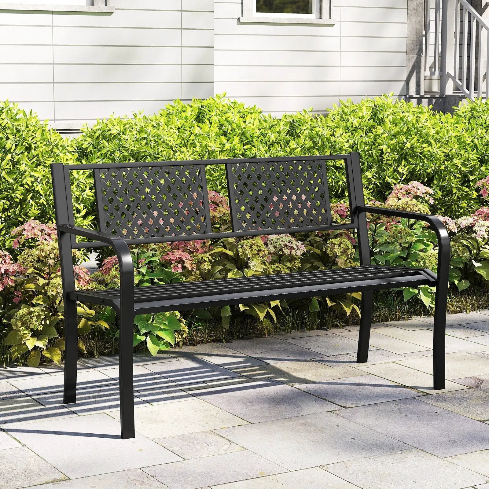 Outdoor Bench Metal Loveseat Patio Bench for 2-3-Person-Black by DirectDeals