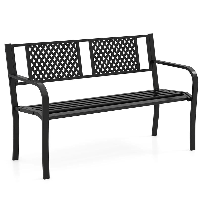 Outdoor Bench Metal Loveseat Patio Bench for 2-3-Person-Black by DirectDeals