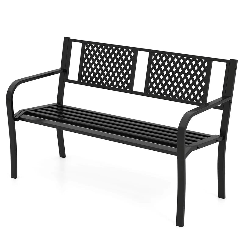 Outdoor Bench Metal Loveseat Patio Bench for 2-3-Person-Black by DirectDeals