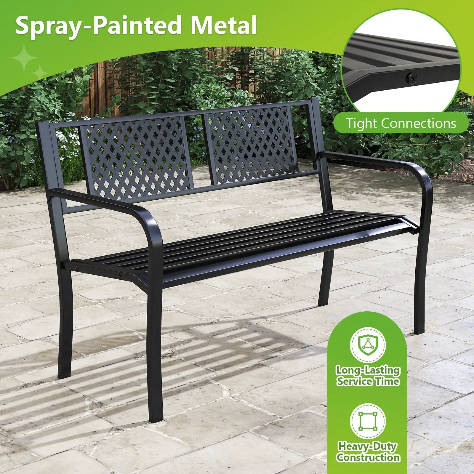 Outdoor Bench Metal Loveseat Patio Bench for 2-3-Person-Black by DirectDeals