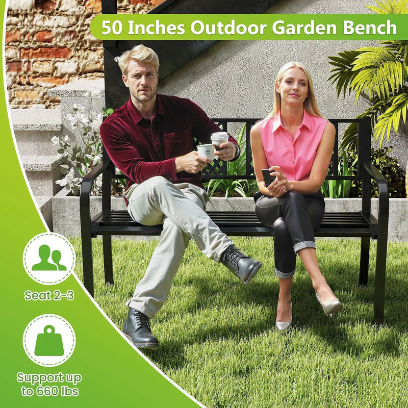 Outdoor Bench Metal Loveseat Patio Bench for 2-3-Person-Black by DirectDeals