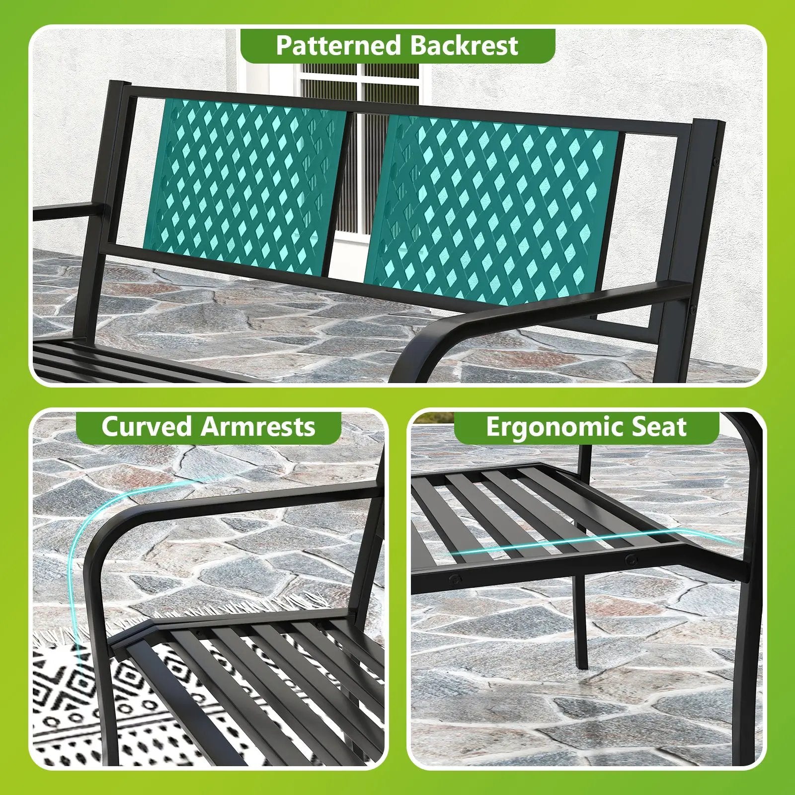 Outdoor Bench Metal Loveseat Patio Bench for 2-3-Person-Black by DirectDeals