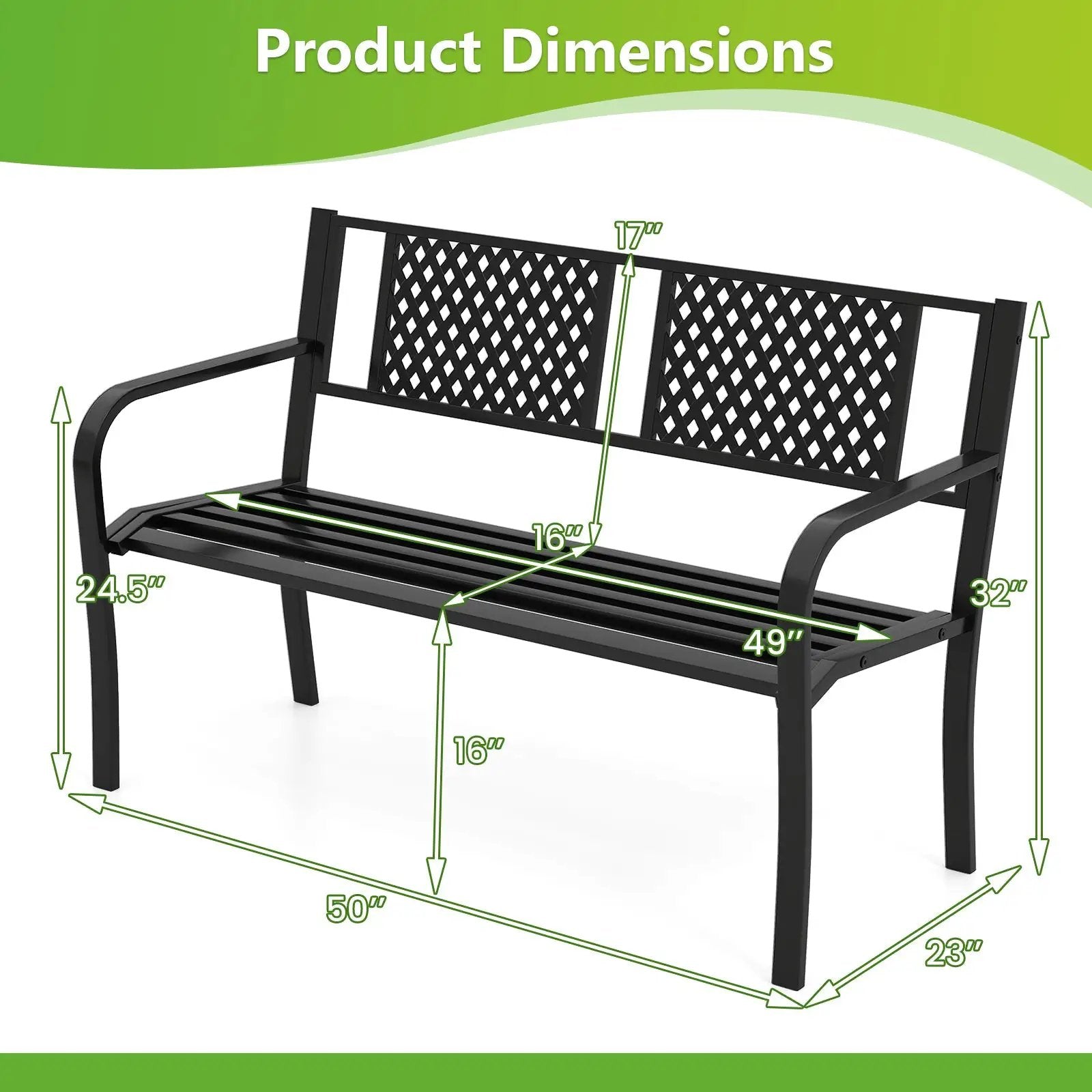 Outdoor Bench Metal Loveseat Patio Bench for 2-3-Person-Black by DirectDeals