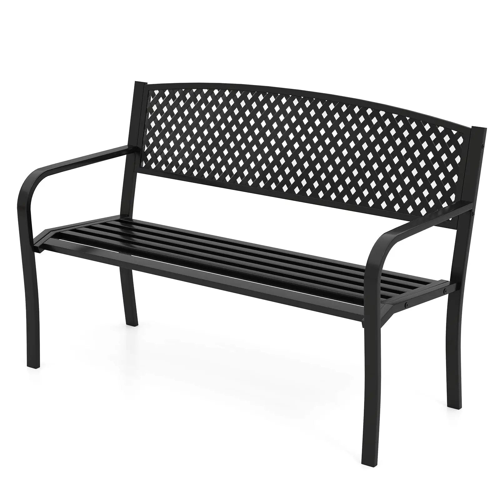 Metal Outdoor Bench with High Back for 2-3-Person Patio Bench-Black by DirectDeals