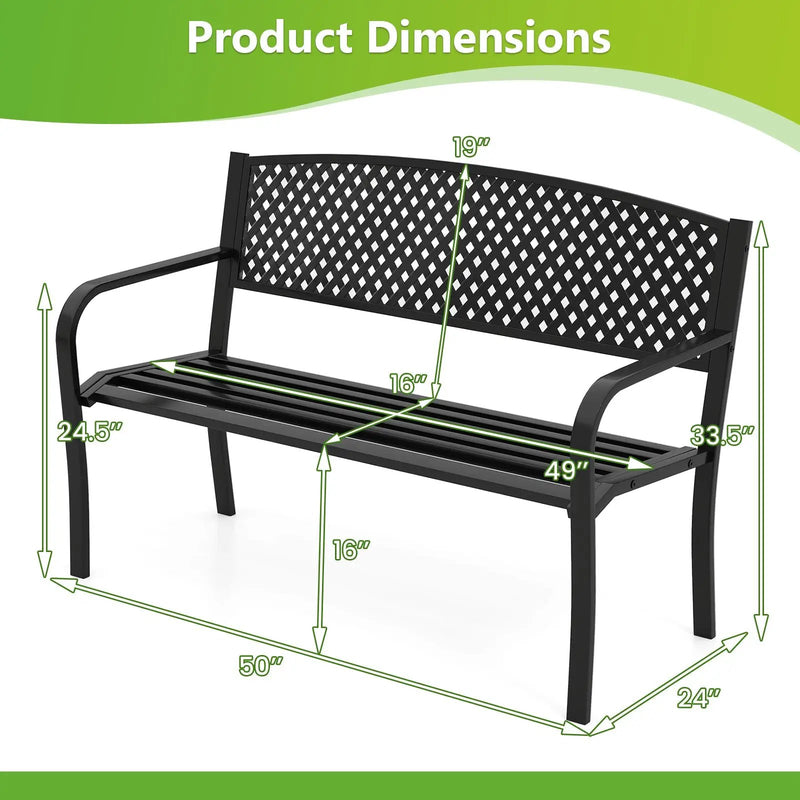 Metal Outdoor Bench with High Back for 2-3-Person Patio Bench-Black by DirectDeals