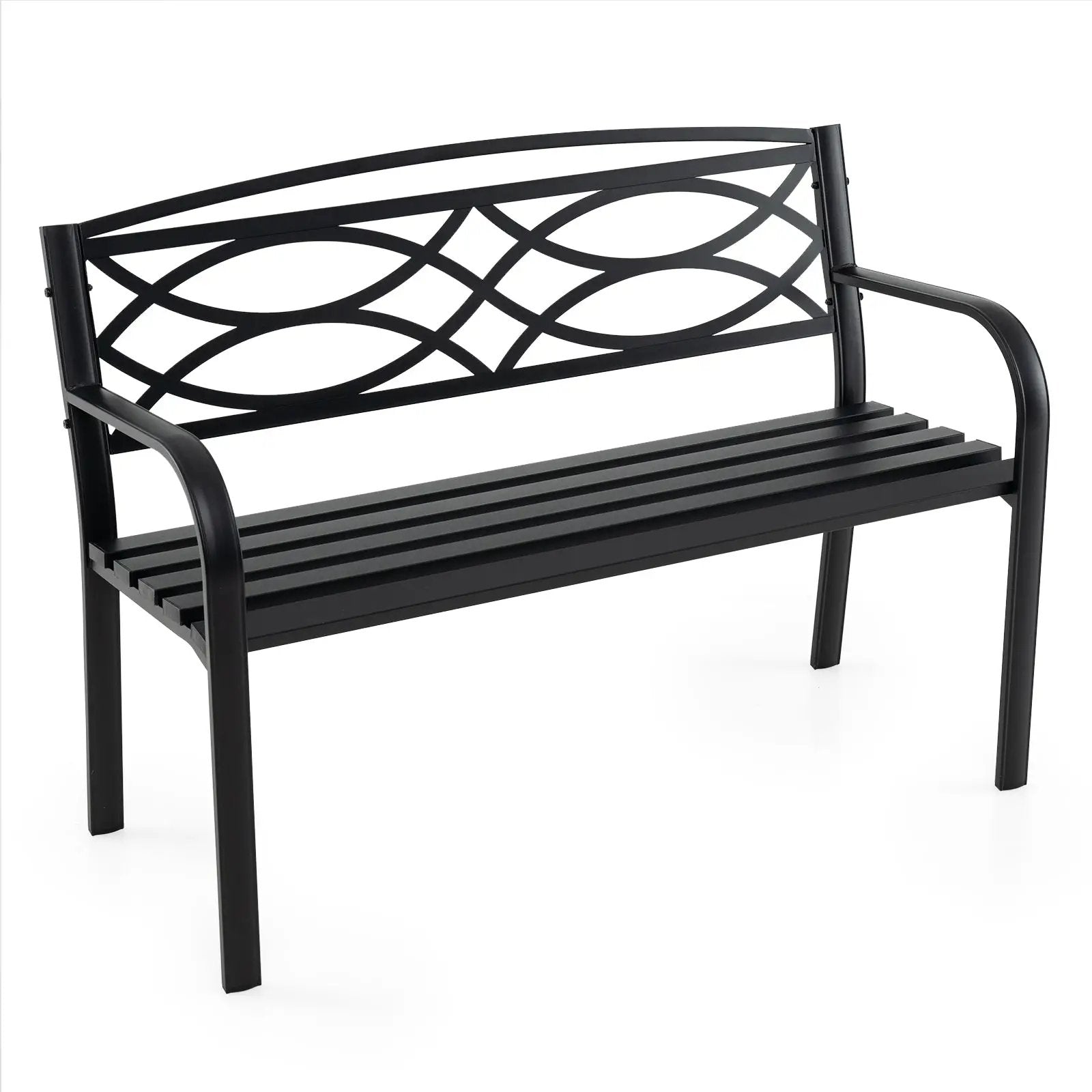 Garden Bench with Curved Armrests and Backrest-Black by DirectDeals