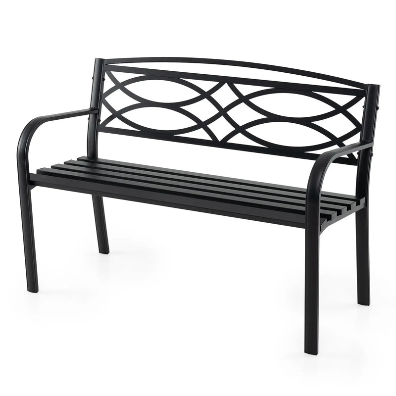 Garden Bench with Curved Armrests and Backrest-Black by DirectDeals