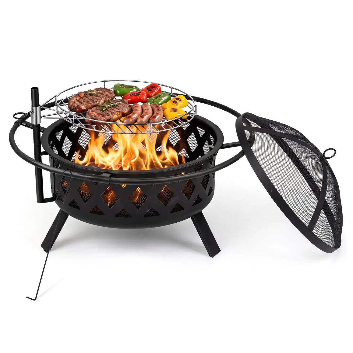36-Inch Fire Pit Table with Adjustable Rotatable Grill Grate by DirectDeals