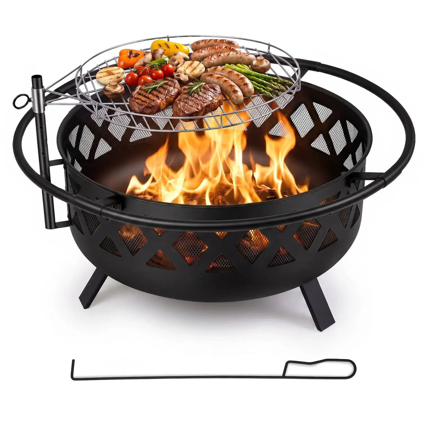 36-Inch Fire Pit Table with Adjustable Rotatable Grill Grate by DirectDeals